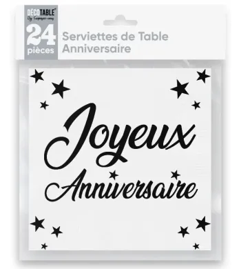 Serviettes Serviette Anniversaire Blanc x24 métallisée 